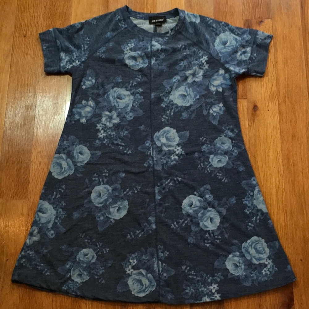 SALE Fleece Lined Autumn Swing Dress Blue Roses